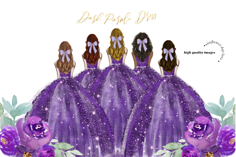 elegant-dark-purple-princess-dress-clipart-dark-purple-flowers