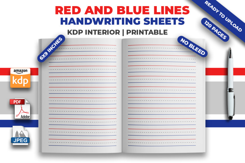 red-and-blue-lines-handwriting-sheets-kdp-interior