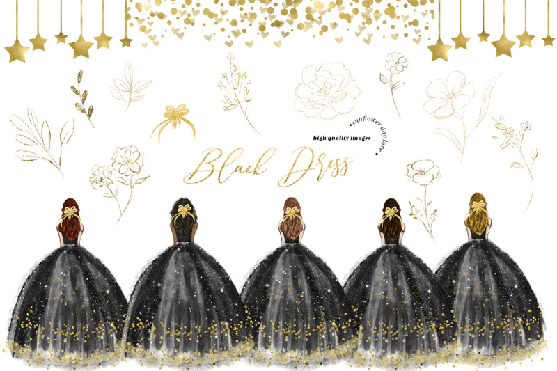elegant-black-and-gold-princess-clipart-gold-flowers-clipart