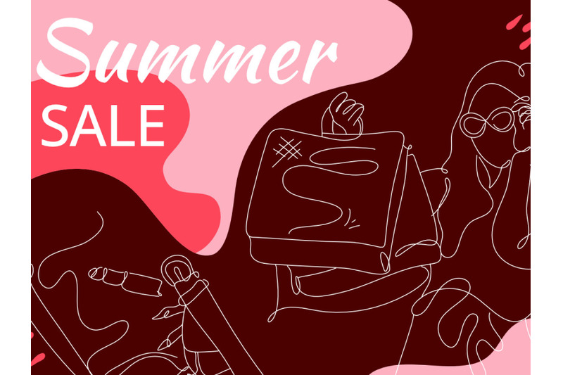 summer-shopping-flat-illustration-abstract-background-line-art