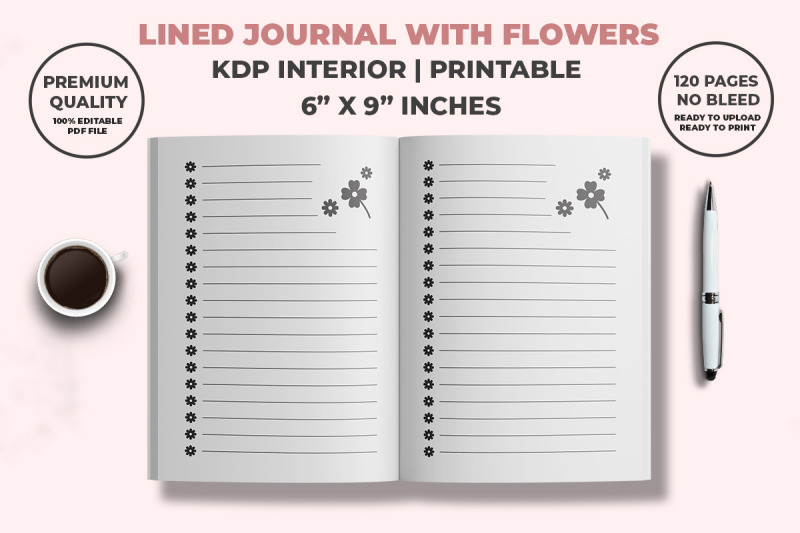 lined-journal-with-flowers-kdp-interior