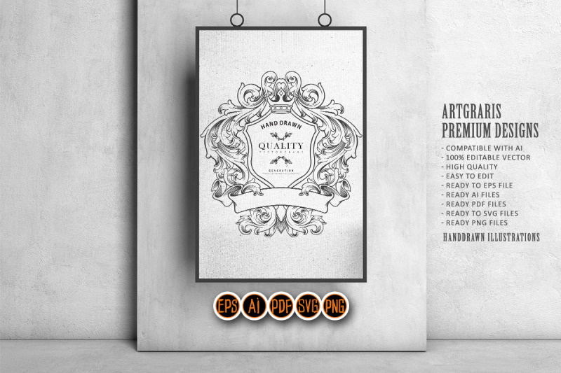 elegant-shield-crown-frame-with-classic-ribbon-monochrome-svg