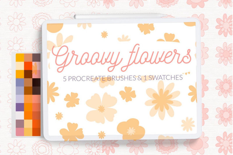 groovy-flowers-pattern-brushes-retro-flowers-procreate-background