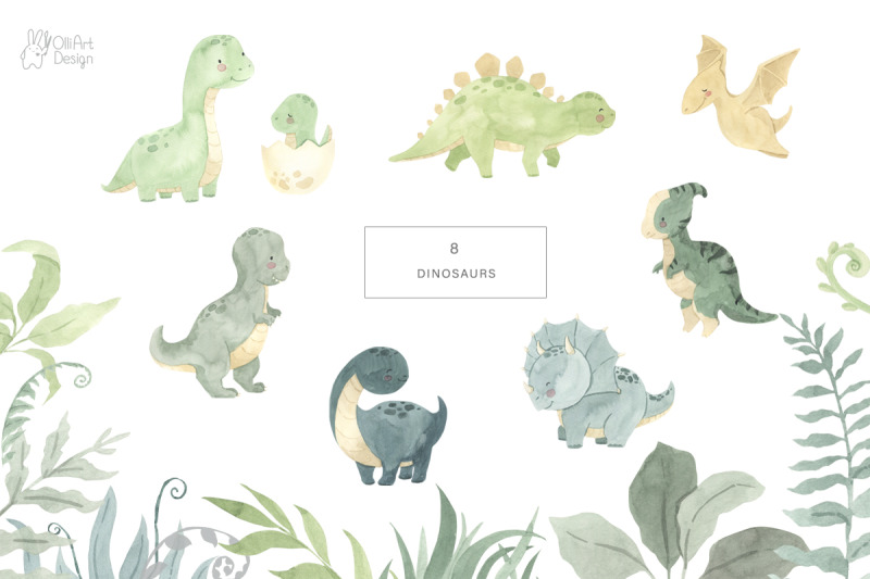 dinosaur-watercolor-clipart-birthday-party-set