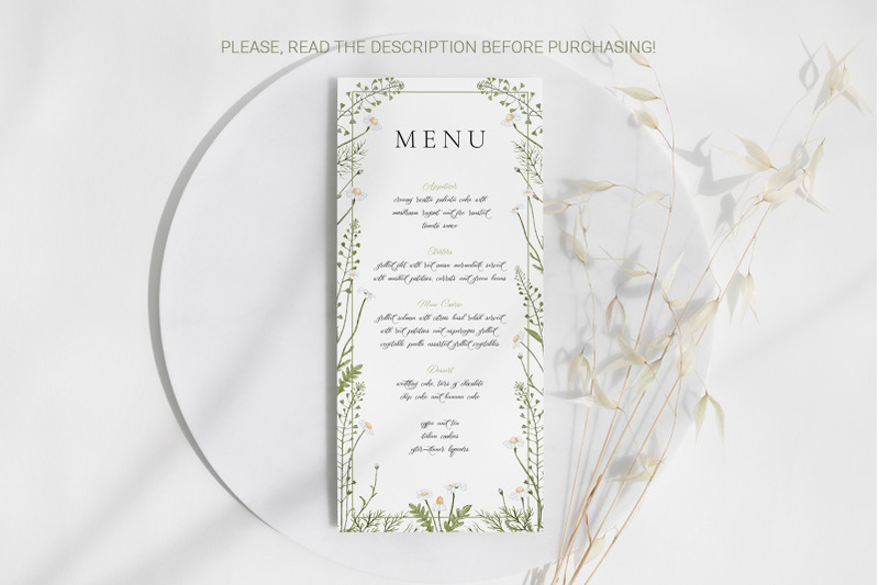 wildflower-menu-template-canva-wedding-minimal-modern-floral-daisy-gre