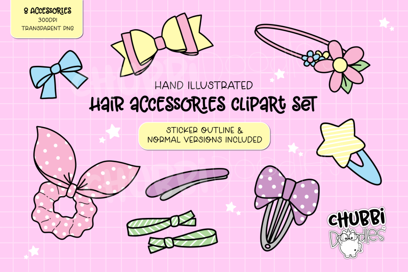 hair-accessory-illustrations-clipart-set-stickers-bows