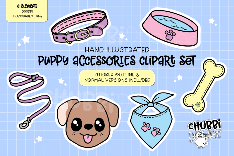 puppy-accessory-illustrations-clipart-set-stickers-dog