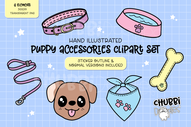 puppy-accessory-illustrations-clipart-set-stickers-dog