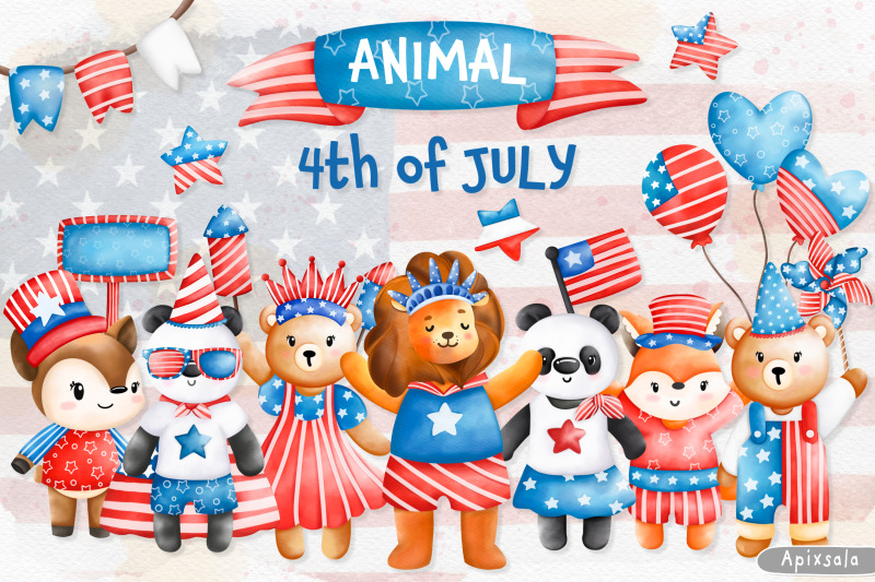 4-july-usa-independence-day-cute-animal-clip-art