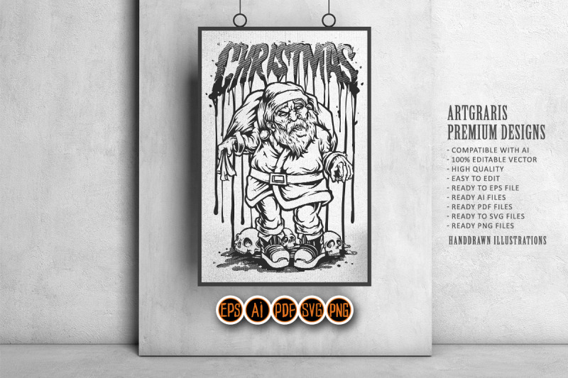 zombie-santa-claus-with-skull-head-monochrome-svg