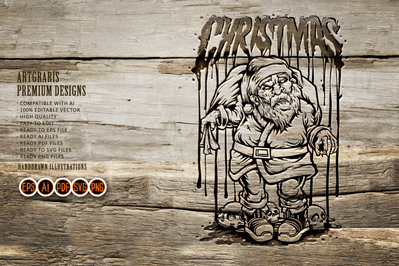 zombie-santa-claus-with-skull-head-monochrome-svg