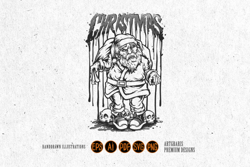 zombie-santa-claus-with-skull-head-monochrome-svg