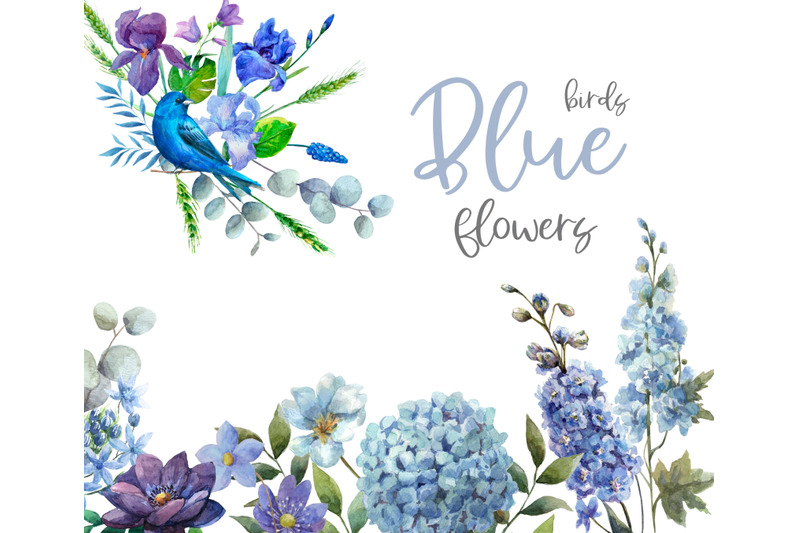 watercolor-blue-flowers-and-birds