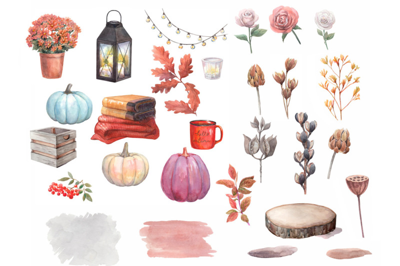 watercolor-autumn-decor-compositions-with-pumpkins