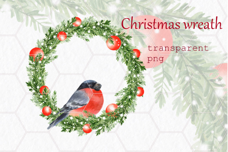 christmas-wreath-with-bullfinch-watercolor