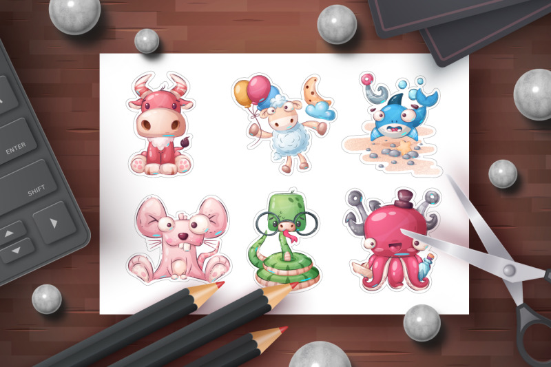 cute-animals-sticker-bundle-cartoon-character-clipart-png
