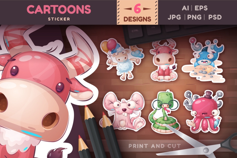 cute-animals-sticker-bundle-cartoon-character-clipart-png