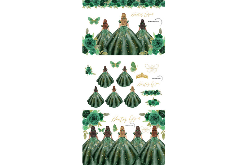 hunter-green-princess-dress-clipart-green-flowers