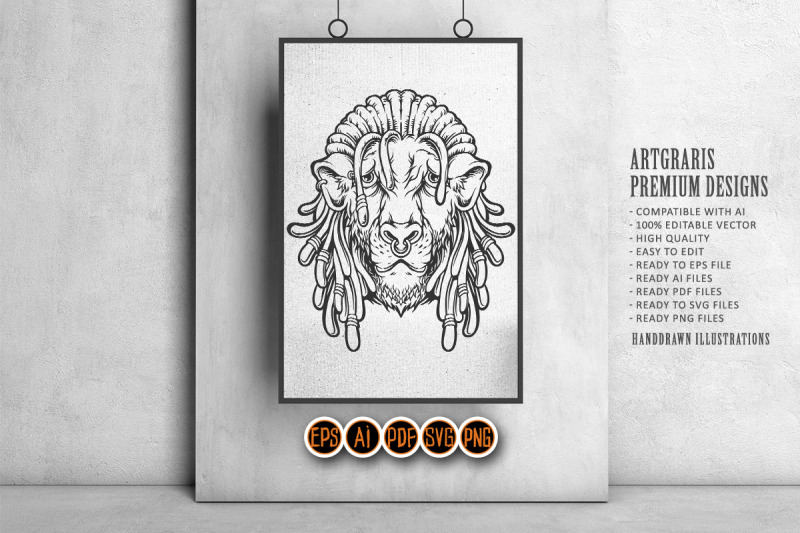 lion-head-cool-with-dreadlock-monochrome-svg