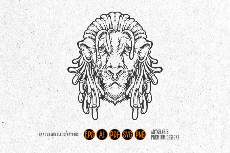 lion-head-cool-with-dreadlock-monochrome-svg