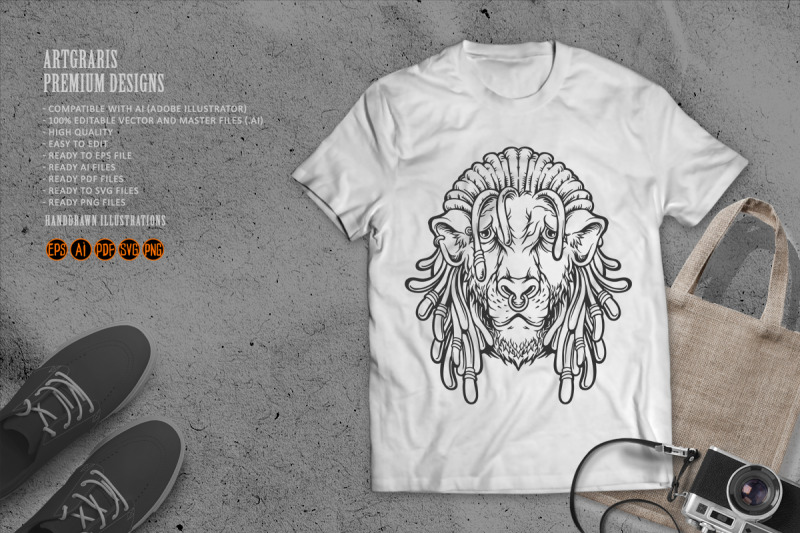 lion-head-cool-with-dreadlock-monochrome-svg