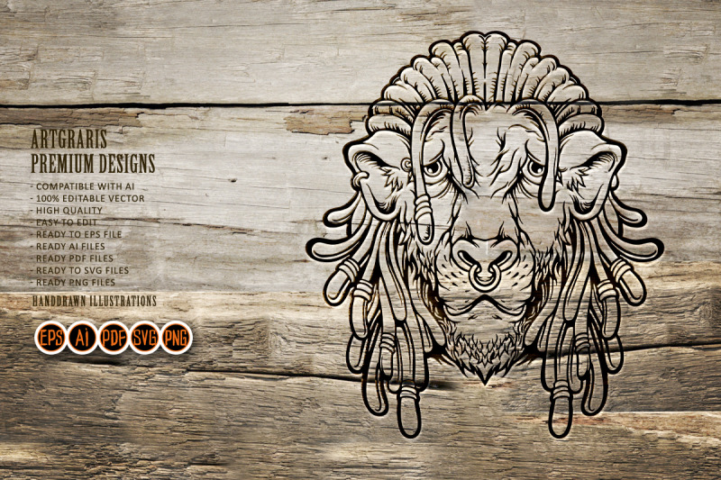 lion-head-cool-with-dreadlock-monochrome-svg