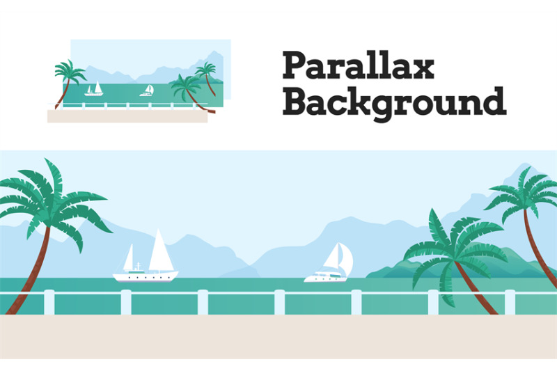 parallax-effect-scene-with-seafront-coast-line-embankment-with-palm