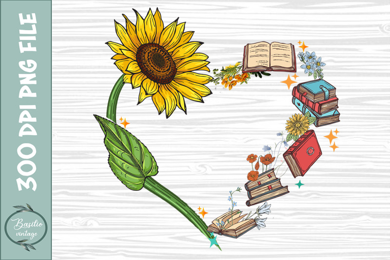 love-books-heart-sunflower-floral-book