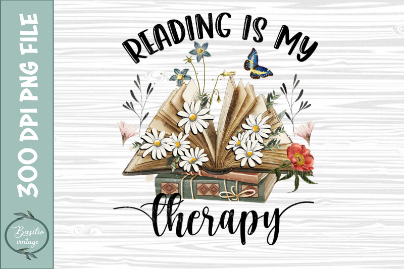 book-floral-reading-is-my-therapy-png