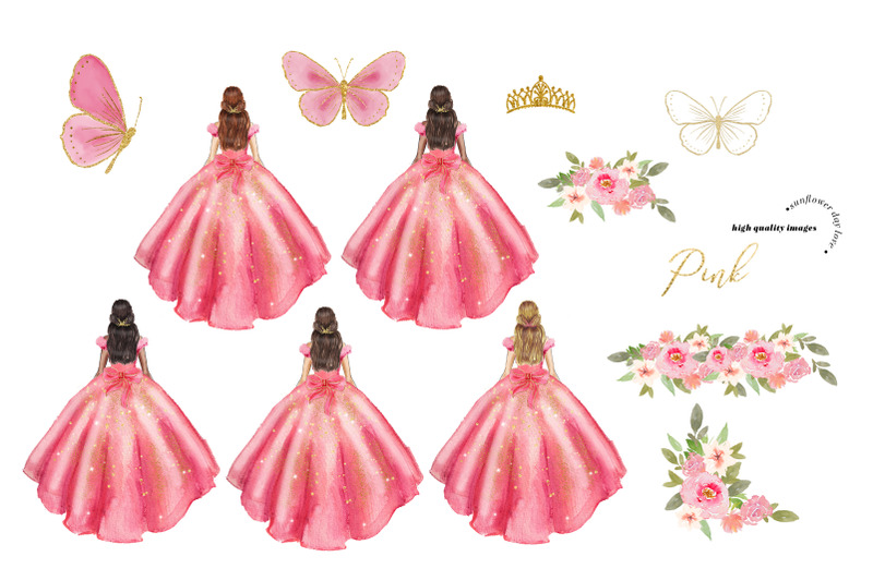 pink-gold-dresses-quinceaera-clipart-pink-flowers-clipart
