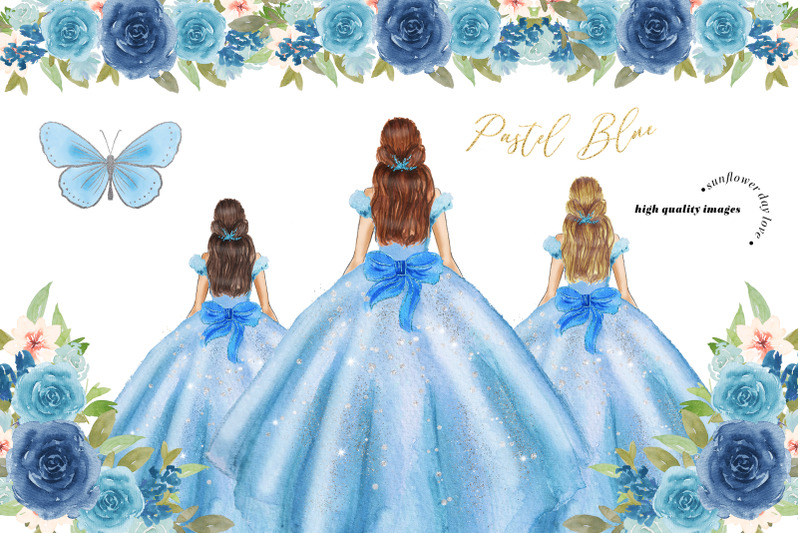 elegant-pastel-blue-princess-dresses-clipart-blue-butterfly