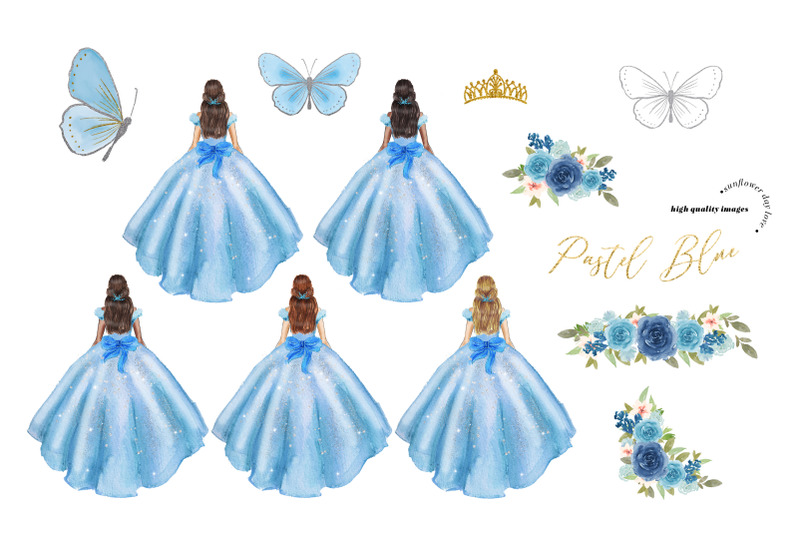 elegant-pastel-blue-princess-dresses-clipart-blue-butterfly