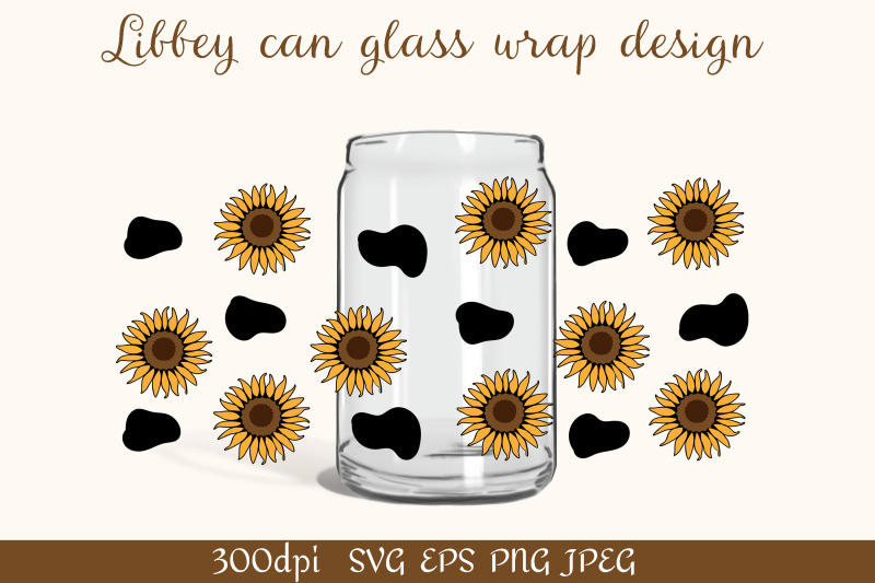 beer-can-glass-wrap-design-16oz-sunflower-and-cow-spots-svg