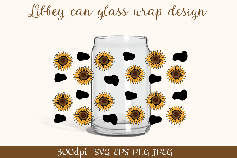 beer-can-glass-wrap-design-16oz-sunflower-and-cow-spots-svg