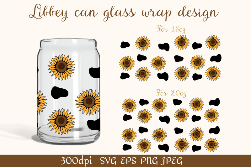 beer-can-glass-wrap-design-16oz-sunflower-and-cow-spots-svg