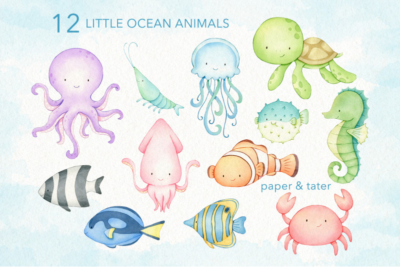 watercolor-sea-animals-clipart-cute-ocean-baby-animals-png