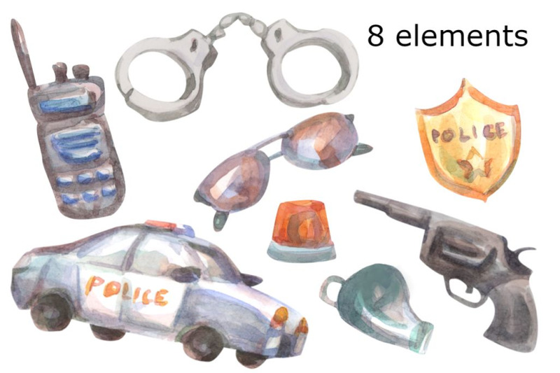 police-watercolor-clip-art