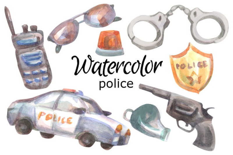 police-watercolor-clip-art