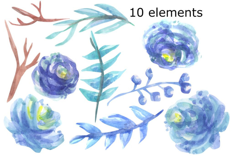 blue-florals-watercolor-clipart