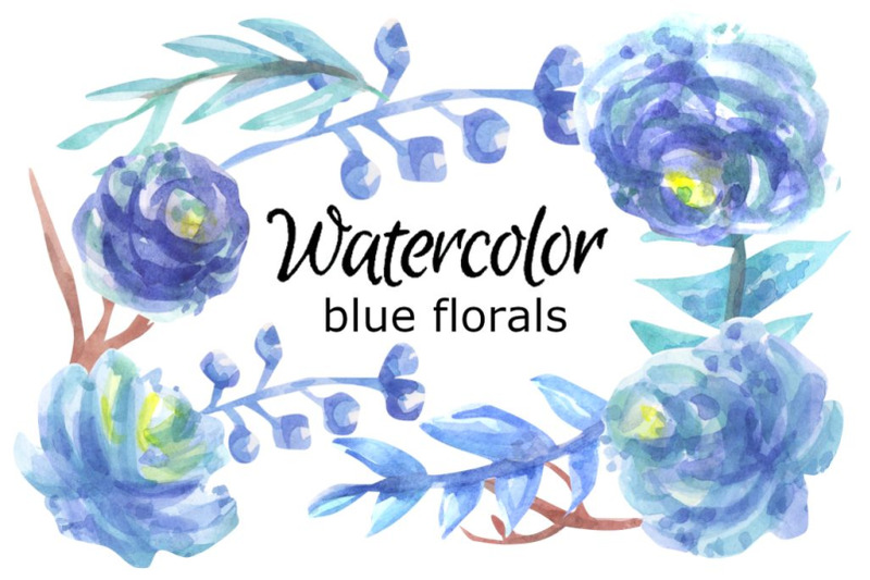 blue-florals-watercolor-clipart