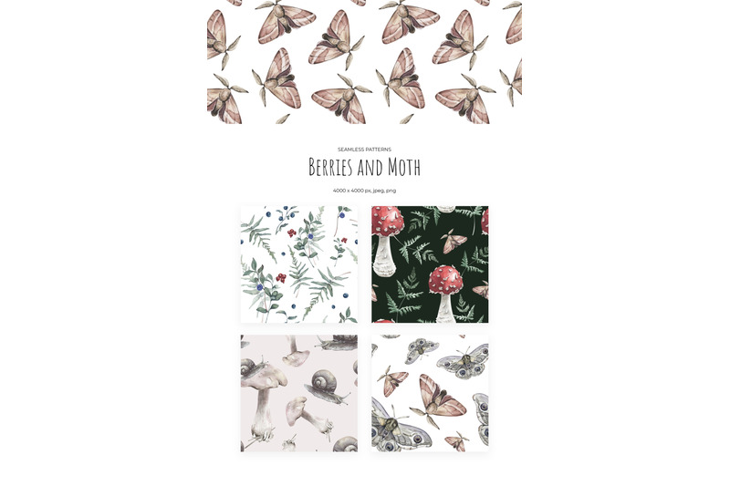 berries-and-moth-watercolor-collection