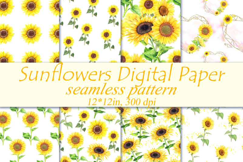 sunflowers-seamless-pattern-watercolor-yellow-flowers-paper