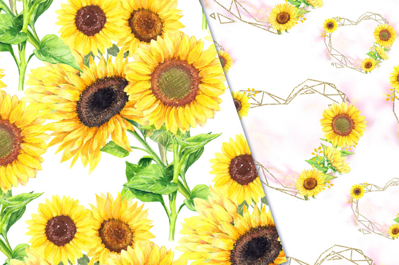 sunflowers-seamless-pattern-watercolor-yellow-flowers-paper