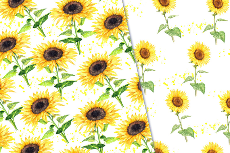 sunflowers-seamless-pattern-watercolor-yellow-flowers-paper