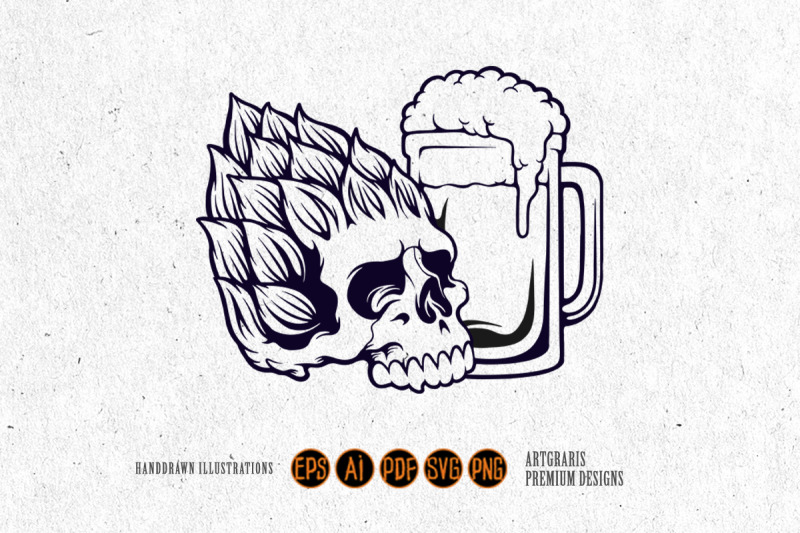 skull-head-floral-with-beer-glass-silhouette