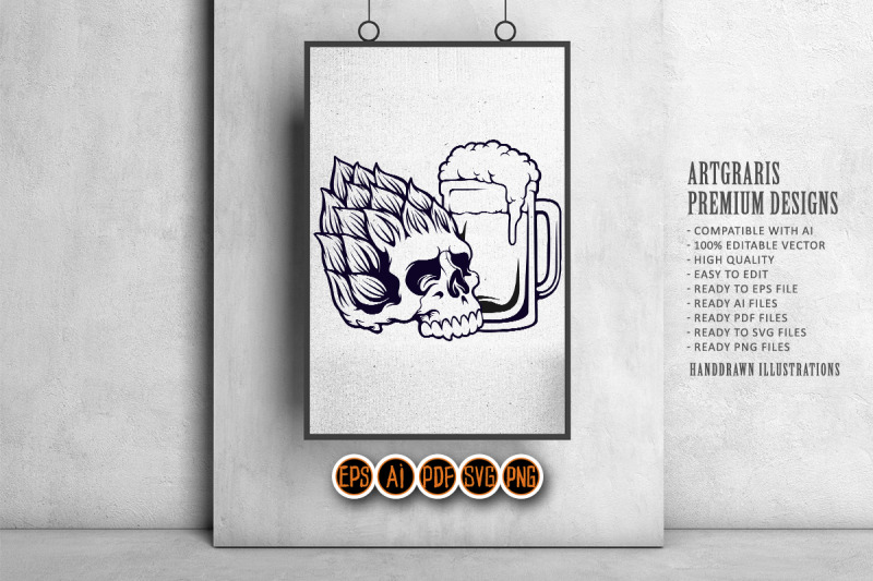 skull-head-floral-with-beer-glass-silhouette
