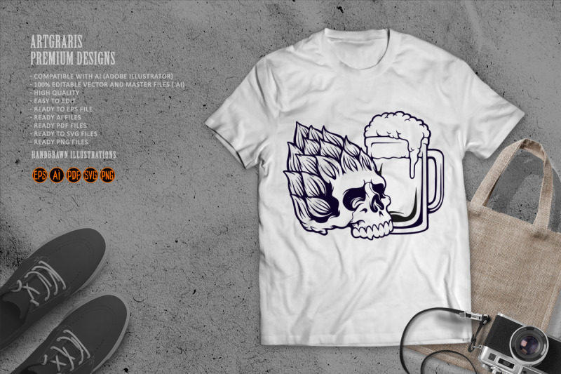 skull-head-floral-with-beer-glass-silhouette