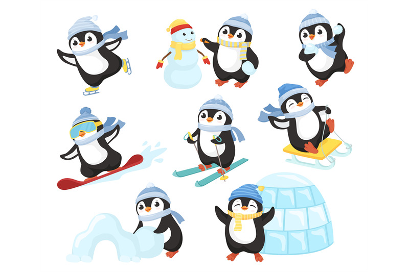 penguin-in-winter-activities-little-cute-cartoon-penguins-characters