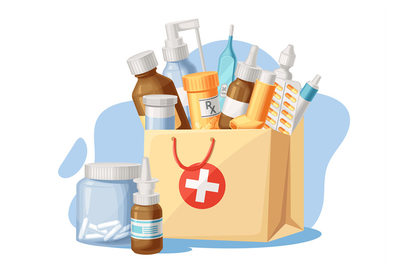 medical-supplies-pharmacy-purchases-in-paper-bag-goods-for-treatment