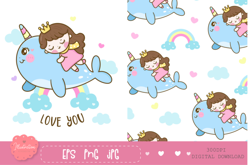 cute-narwhal-seamless-digital-papers-and-kawaii-clipart